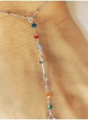 Ring chain bracelet with colorful crystals and cross