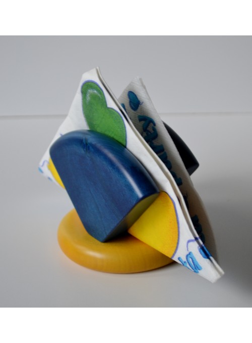 Linden wood napkin holder in yellow-blue