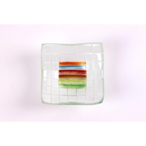 Vassoio quadrato di vetro realizzato a mano con decorazione Arcobaleno