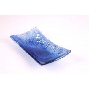 Vassoio rettangolare in vetro color blu zaffiro