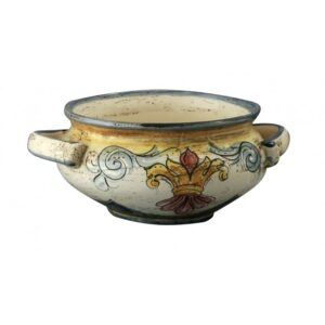 Ciotolina con manici in ceramica cotta e decorata a mano