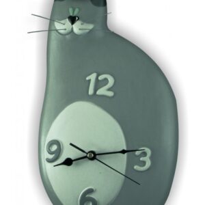 Orologio gatto in ceramica colorata a mano