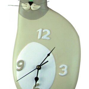 Orologio gatto in ceramica colorata a mano