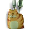 Portaposate gatto in ceramica colorata a mano