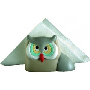 Porta tovaglioli gufo in ceramica colorata a mano