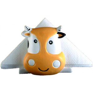 Porta tovaglioli mucca in ceramica colorata a mano